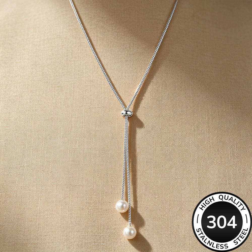 TEMU High-quality Stainless Steel Golden Necklace, Hypoallergenic, Fade-resistant, Simple And Elegant, Comfortable And Versatile, A Fashionable