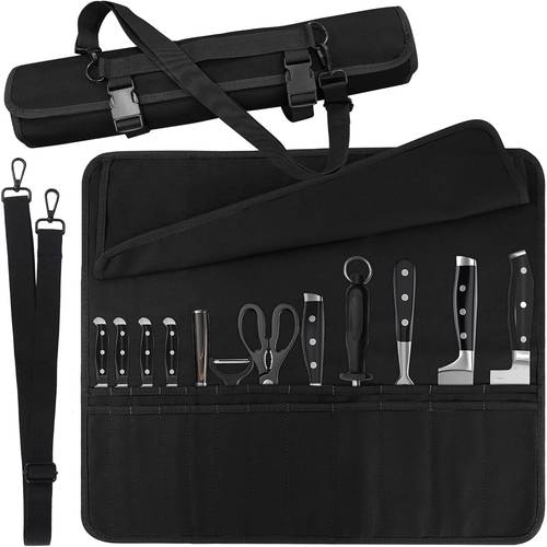 chef knife bag with 24 slots holders protectors kitchen travel cooking tools portable canvas knife roll storage bag chef case for camping or working with an adjustable shoulder strap