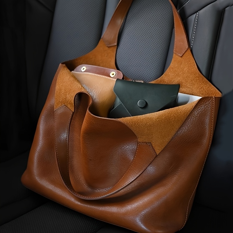 Image of Brown Soft Pu Large Capacity Tote Bag, Spacious Enough To Carry Or Shoulder Back, Elegant And Stylish Shoulder Bag