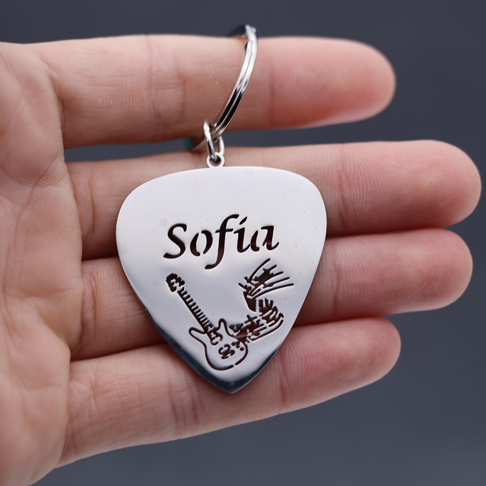 TEMU Gothic Rock Guitar Pick Music Keychain, Unisex, Stainless Steel Custom Name Keychain, Aesthetic Keychain, Christmas, Halloween, Valentine's Day,