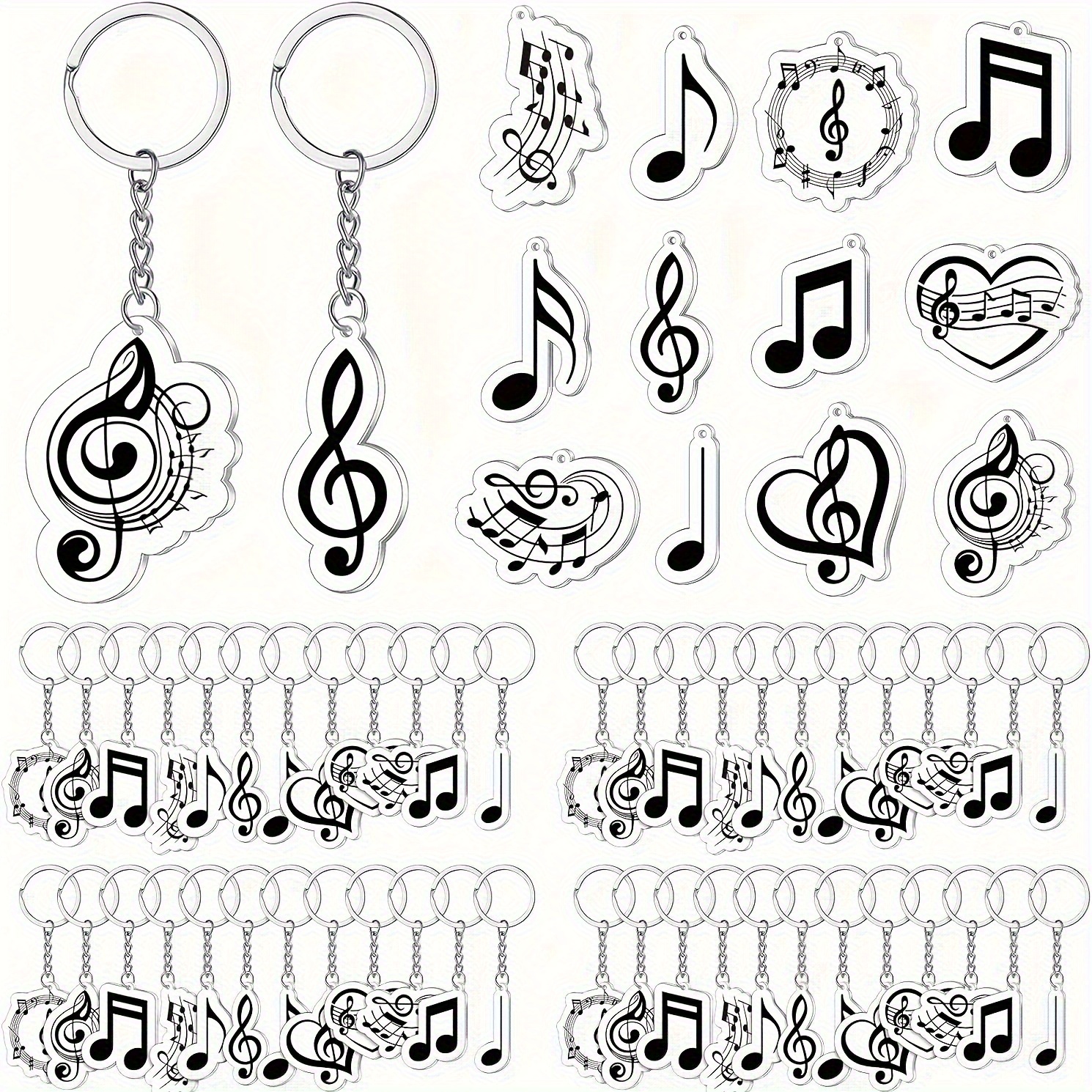 TEMU 60 pz Portachiavi in Acrilico a Forma di Nota - Chiave di Violino e , Cuore e Fai da Te, per Feste a Tema , Regali e Decorazioni per , Regali