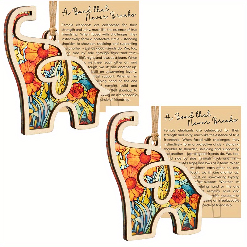 TEMU 2 Sets Wooden Elephant Ornament | Vintage Style, Colorful Floral Pattern, Ideal For , Christmas & Thanksgiving Gift, Friendship Keepsake,