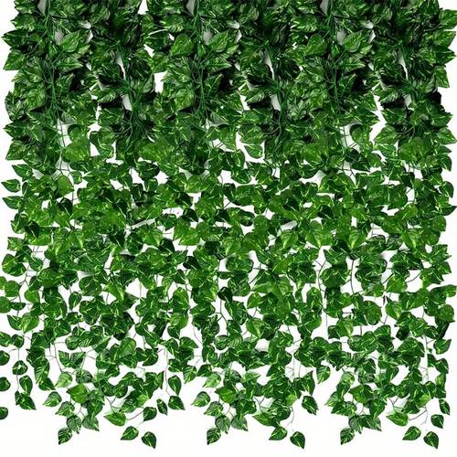 12 24pcs artificial ivy leaf garland plastic plants for home wedding party garden wall decor no power needed foliage indoor outdoor decor decorative ivy artificial ivy leaves ivy garland