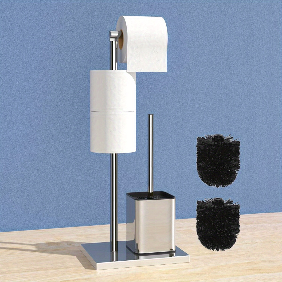 Stainless Steel Toilet Roll Holder And Brush - Free Standing