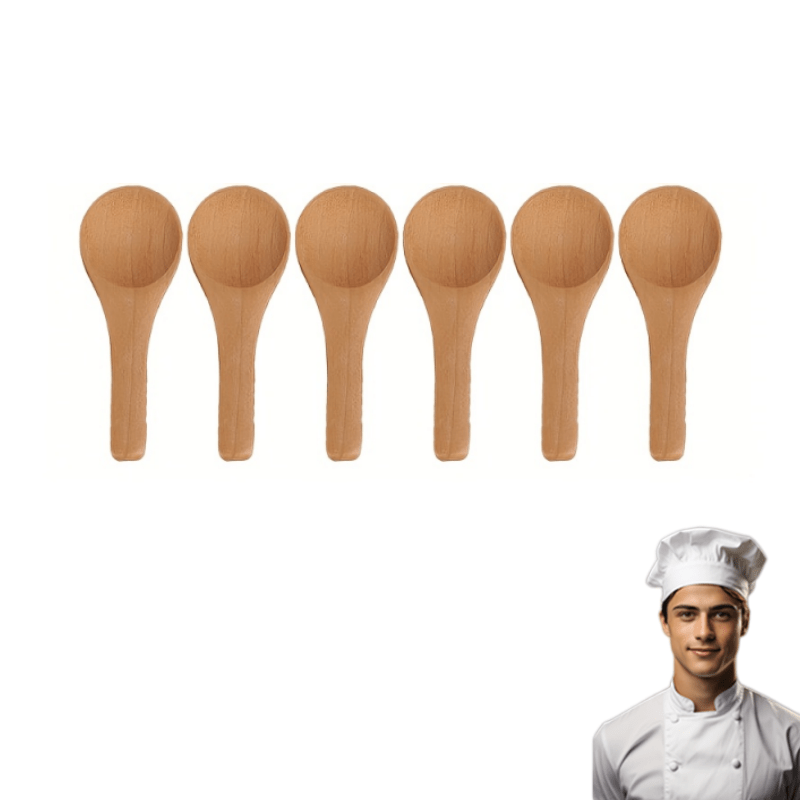 TEMU 6pcs Mini Wooden Spoons - Wood Kitchen Utensils Suitable For Cooking, Baking, Tea & Coffee, Natural Short Handle Spoons With Matte, Durable