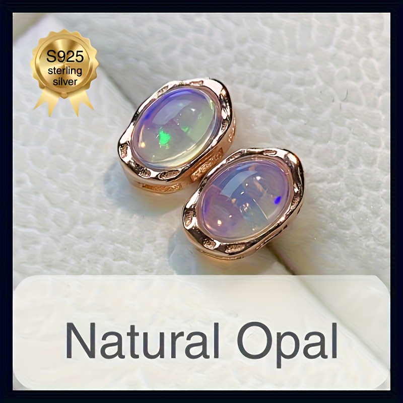 TEMU Opal Earrings S925 925 Sterling Silver Inlaid Main Stone Father's Day, Christmas, Halloween Gifts Styles Of Gift Boxes For Free, Without Battery