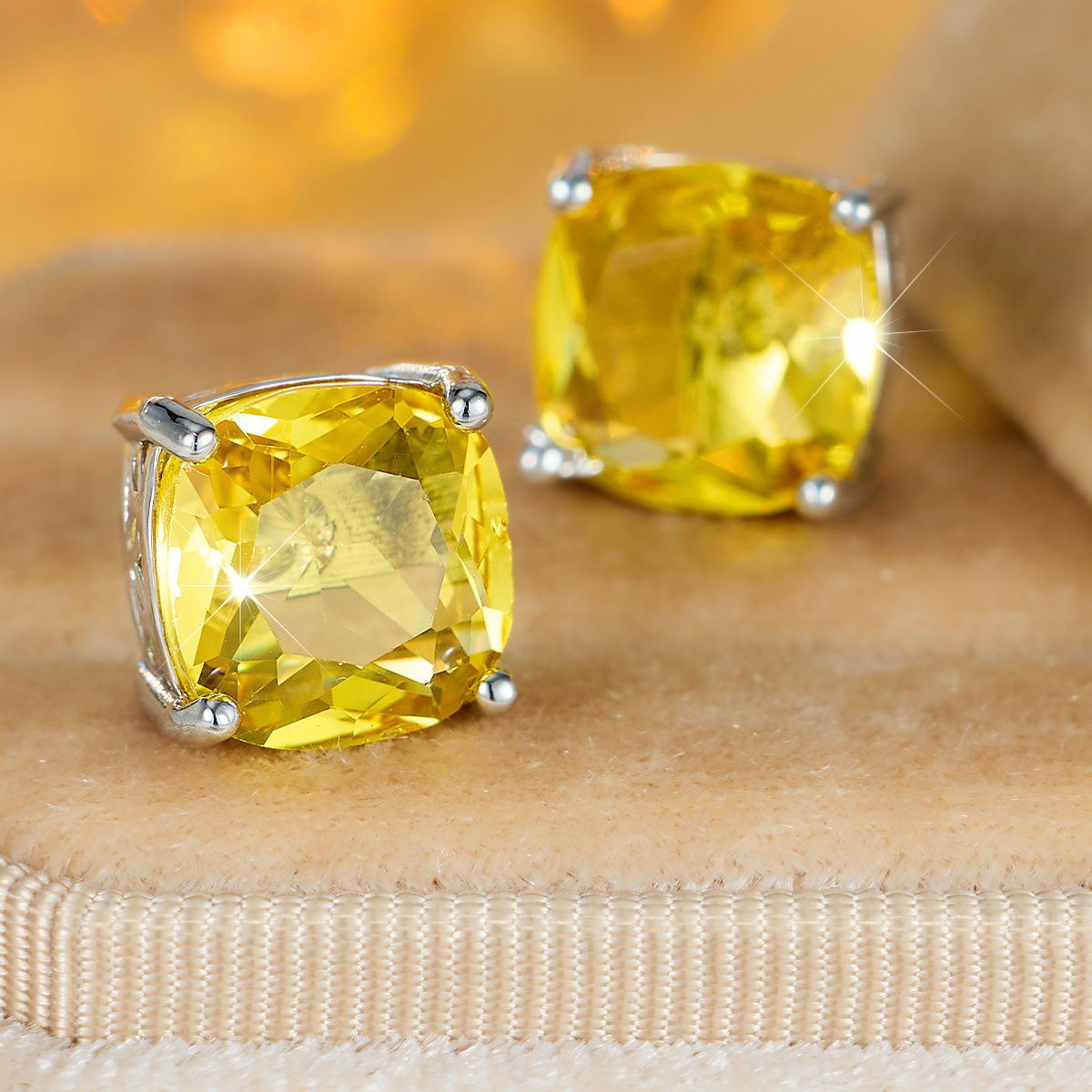 Large Square Colored Gemstone Stud Earrings, Exquisite Design