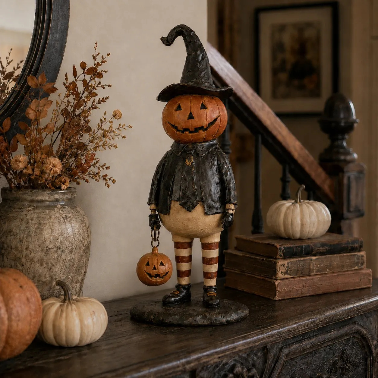 TEMU Halloween Pumpkin Witch Lantern Statue Resin Ornament, Suitable For Home Decoration, Tabletop Ornament, Perfect Halloween Gift