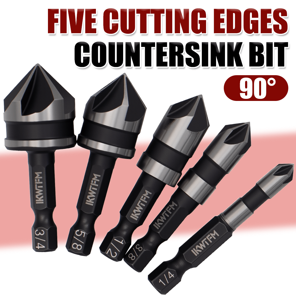TEMU Ikwtfm 5pcs M35 Cobalt Countersink Drill Bit Set With 82 Degree Angle And 1/4 Inch Hex Shank - Suitable For Metal, Wood, And Plastic Drilling -