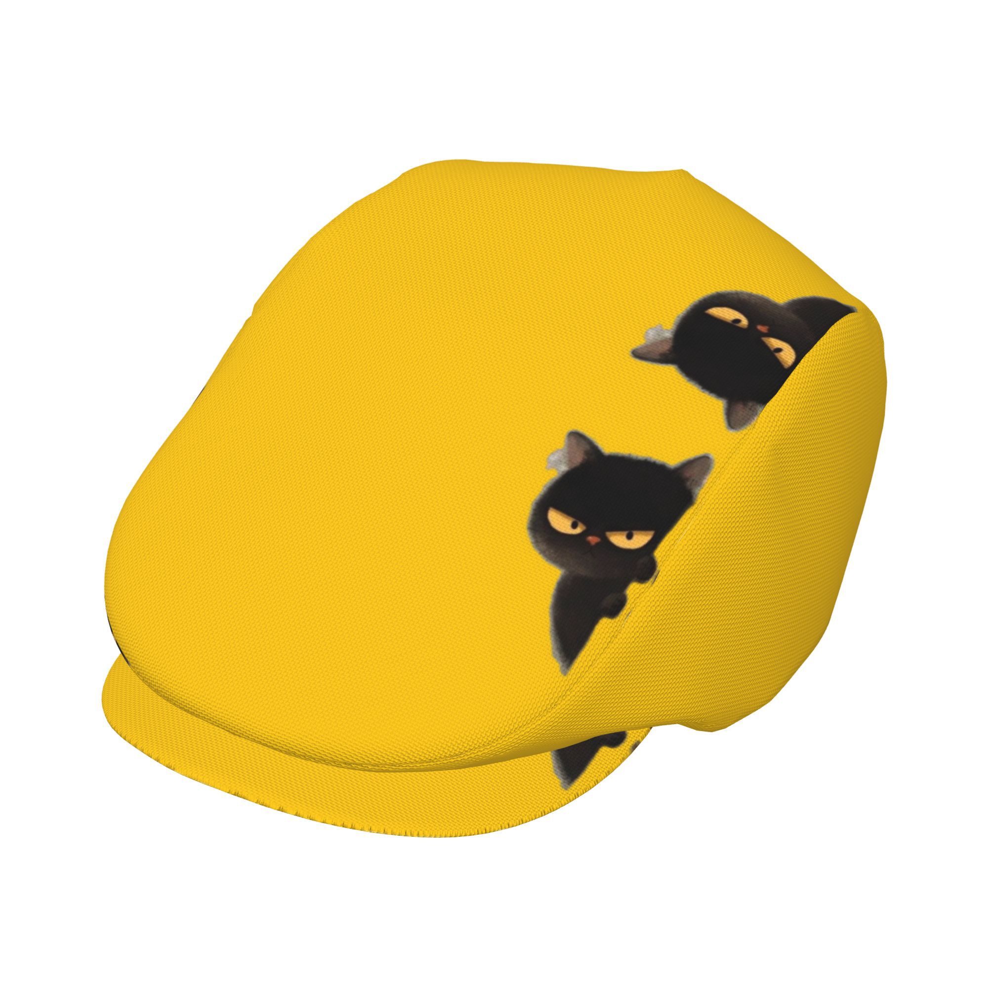 TEMU Angry Black Cat On Yellow Print Hats For Men And Women, Newsboy Caps, Berets, Irish Hats, Driver Caps, Retro Hats, Painter Hats, Men's Cap,