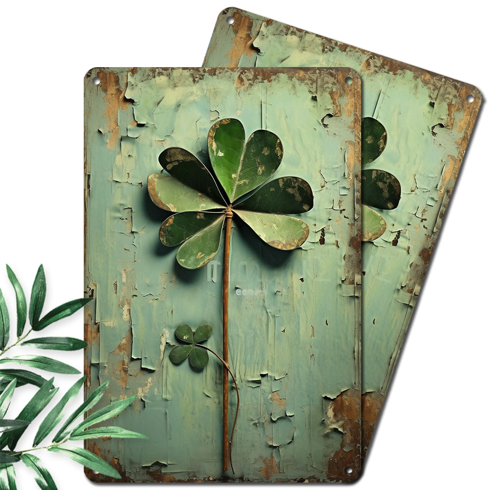 

2pcs Clover Metal Signs, Rustic Farmhouse Decor, Weather-resistant Plaques, 8x12 Inch, For Indoor/outdoor, Home, Kitchen, Halloween, Christmas Decoration