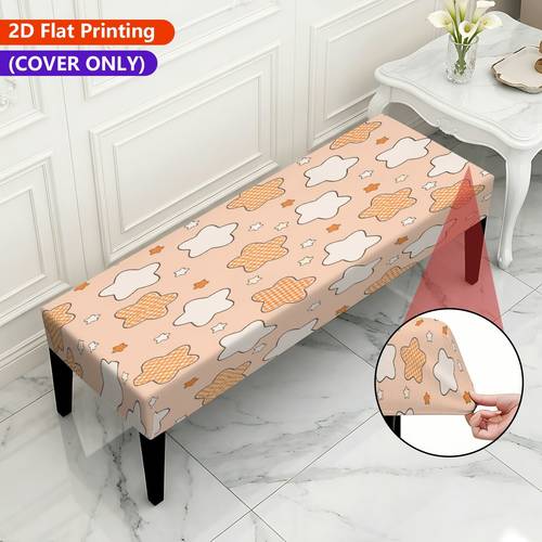 item picture 2D Flat 1pc Pattern White Checkered Washable Household Bench Cover, Stretchy, ( COVER Only - Bench Not Included), Festive Decor Home Decor, Fits Standard Benches, 2D Flat