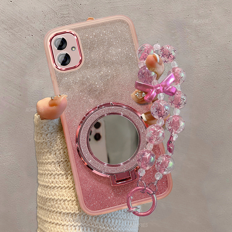 TEMU Phone Case - Elegant Phone Case For Galaxy A07 4g, Featuring A Transparent Tpu Design With Glitter, Lens Protector, A Makeup Mirror, And A