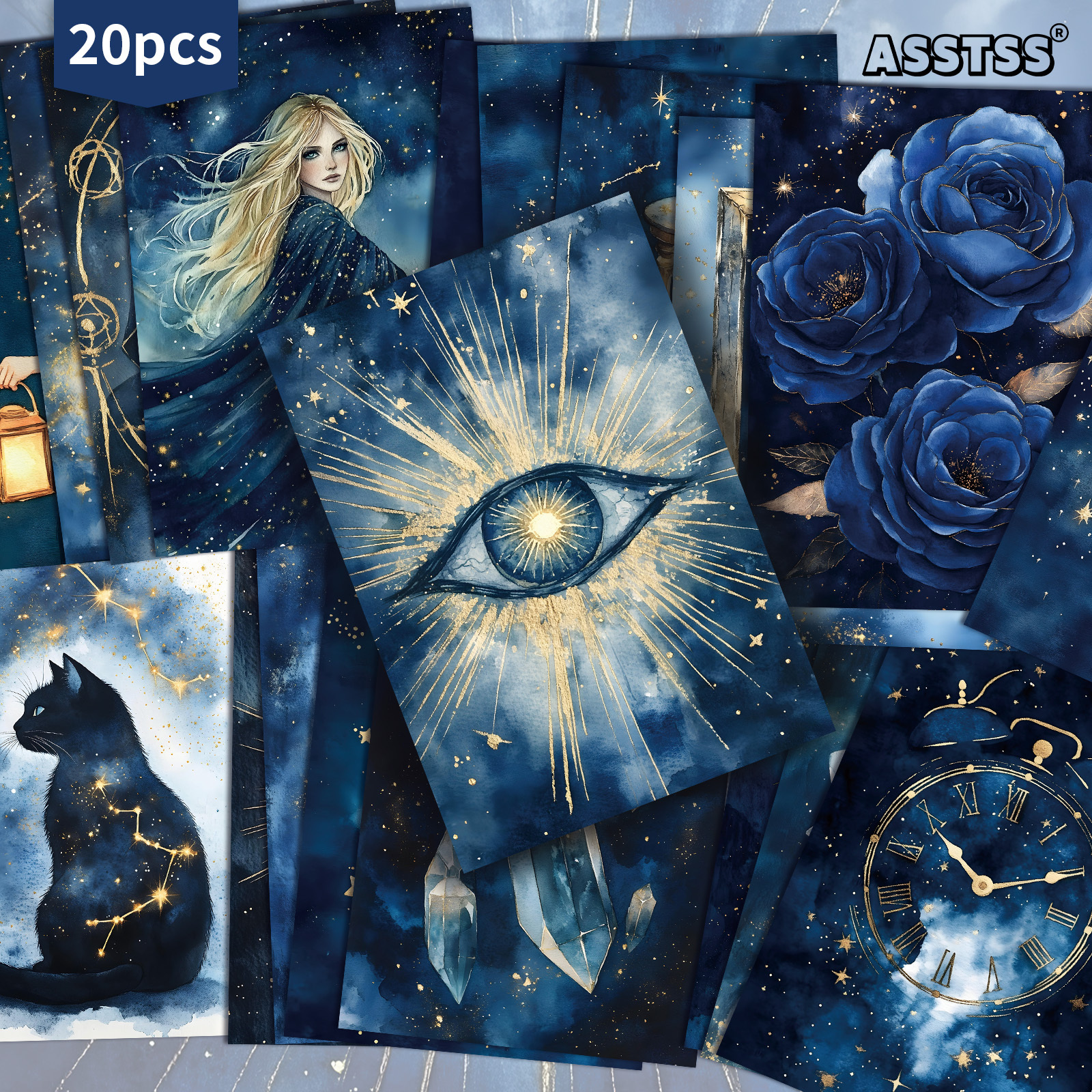 TEMU 20-pack Asstss Mysterious Celestial Bodies, Starry Sky Gift Cards - 4x6 Inches Junk Journal Paper, Classic Pinup Illustrations, Collectible