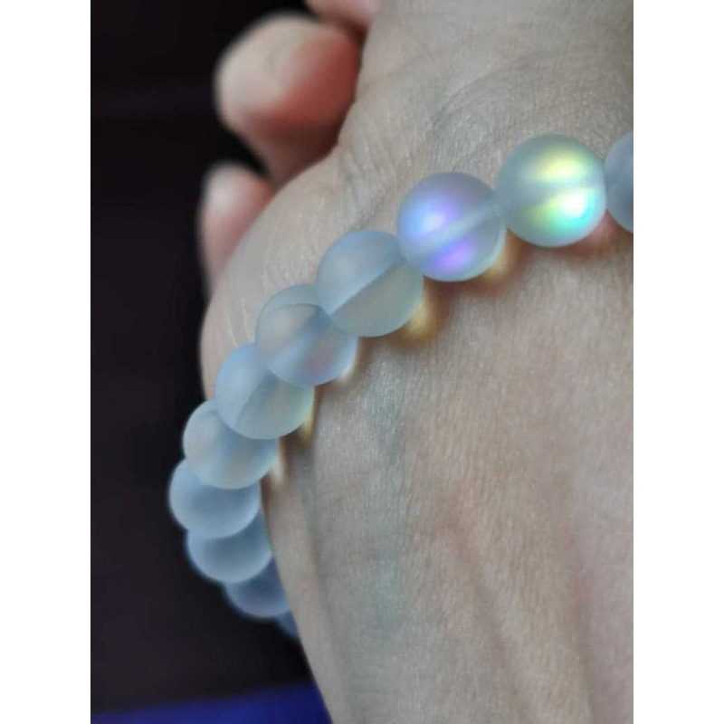 Colorful Sparkling Stone Moonstone Bead Bracelet, Elastic Rope Design