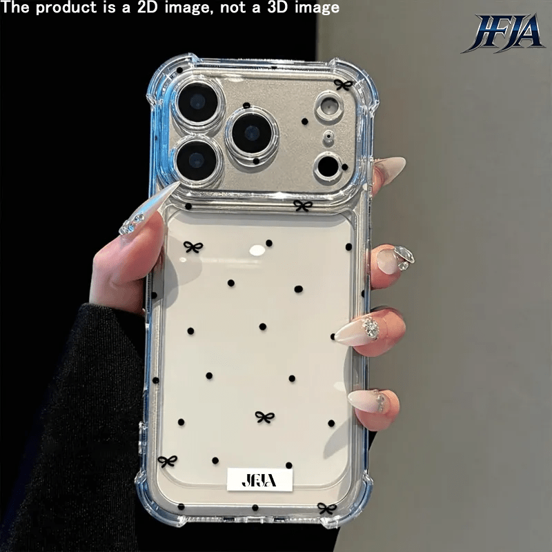 TEMU Phone Case: 2dflat -absorbing Phone Case With A Simple Black Polka Dot Bow Pattern, Large Four-corner Protection. Suitable For Iphone