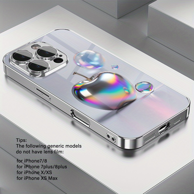 TEMU Phone Case: Cool Fluorescent Gradient Bubble Metallic Print Pattern Electroplated Phone Case With Lens Protection For Iphone