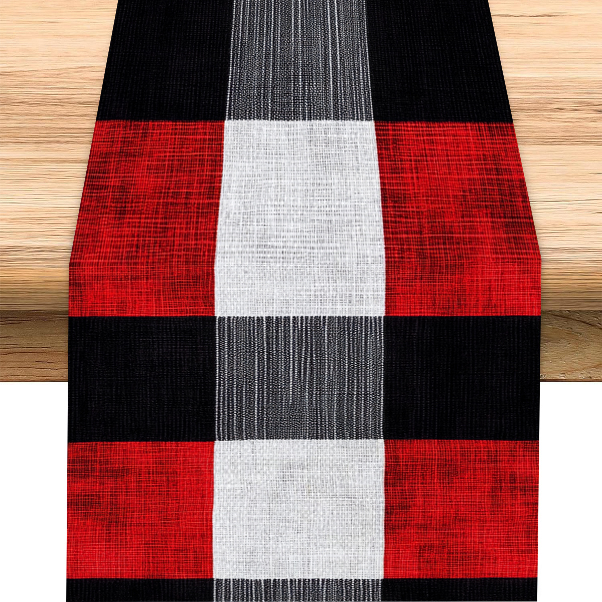 

Vintage-inspired Linen Table Runner - Red, White & Black | Thanksgiving, Christmas, Kitchen & Dining Decor | For Coffee Tables, Tv Stands &