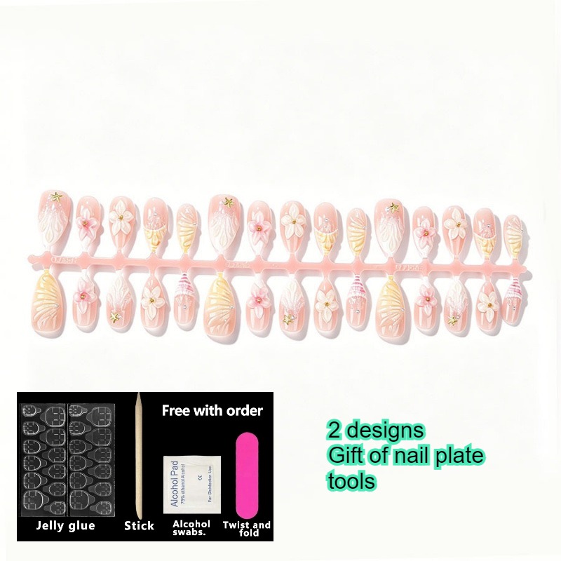 TEMU Kit Manicure e da 60 Pezzi, Unghie a Pressione Riutilizzabili a Forma di Mandorla Media, Base Sfumata Pesca Nudo, Conchiglia e Rosa, Decorazione