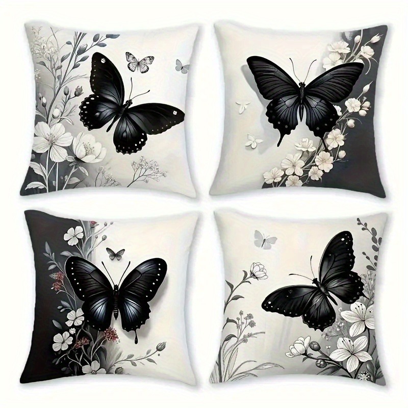 TEMU 2d Flat - 4pcs 2d Pattern Throw Pillow Set, Spring Romantic Printed Pillowcase, Suitable For Living Room, Bedroom, Sofa And Bed, Machine