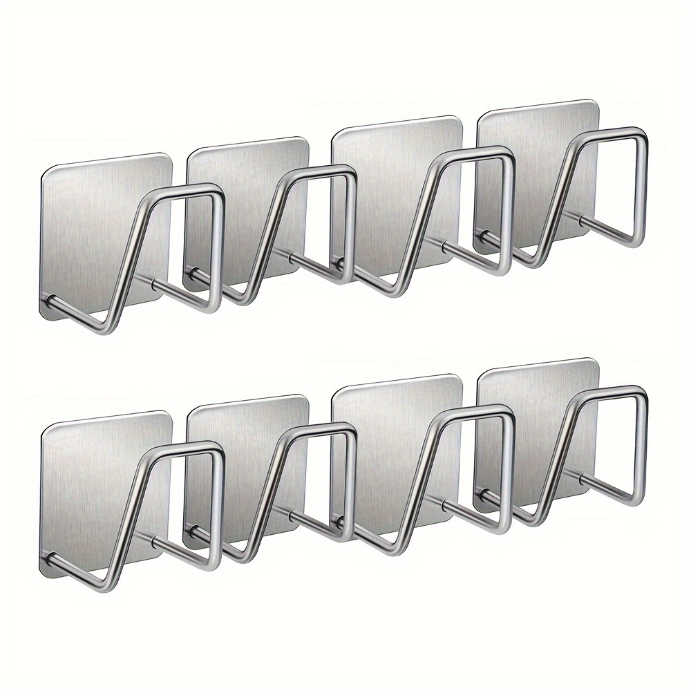 TEMU 8pcs Stainless Steel Hooks Wall Mounted Adhesive Hooks Drain Rack Sponge Holder Sink Rack Kitchen Bathroom No Drilling Sticky Hooks, Utility Hooks