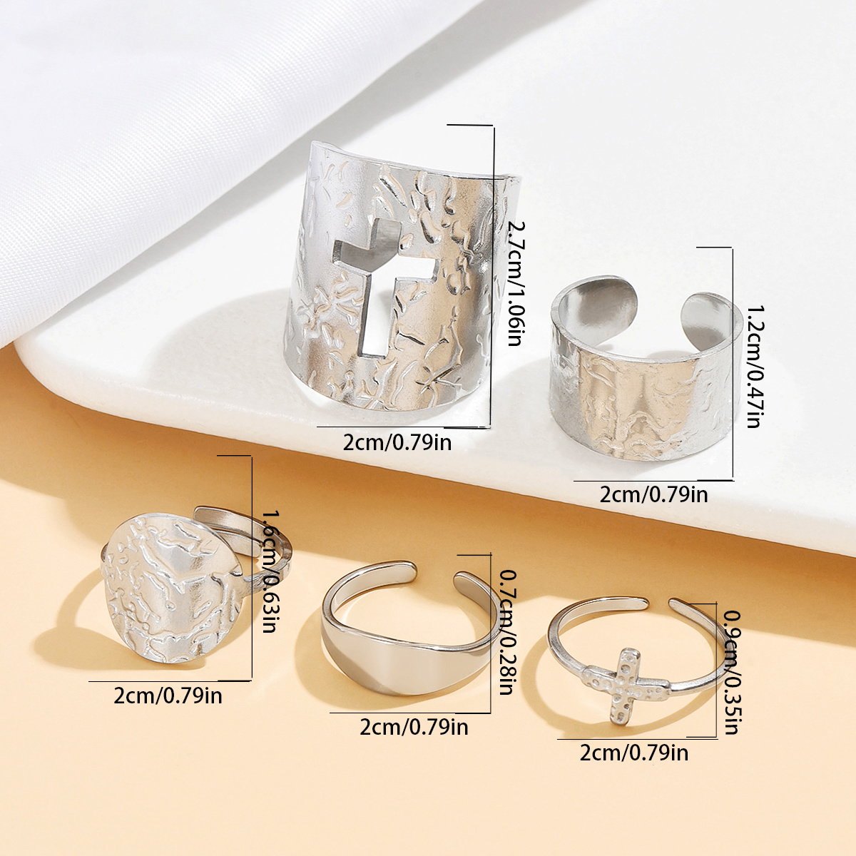 5pc Vintage-Style Open Rings with Irregular Geometric Shapes