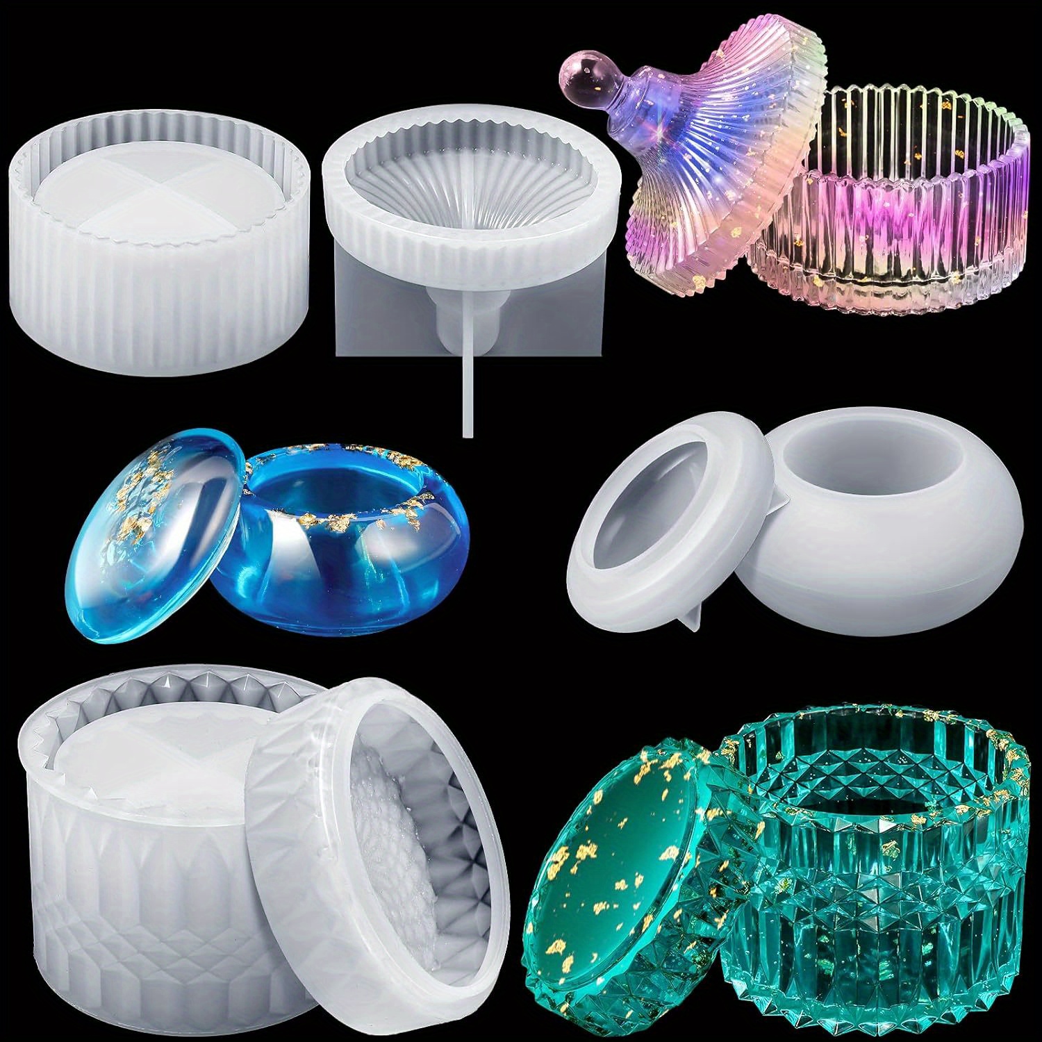 Image of 6pcs Resin Jar Mould With Lids Silicone Storage Box Mould Jewelry Box Epoxy Resin Mold 3d Jar Mold For Diy Crafts Jewelry Trinket Container Soap Candle Trinket Making