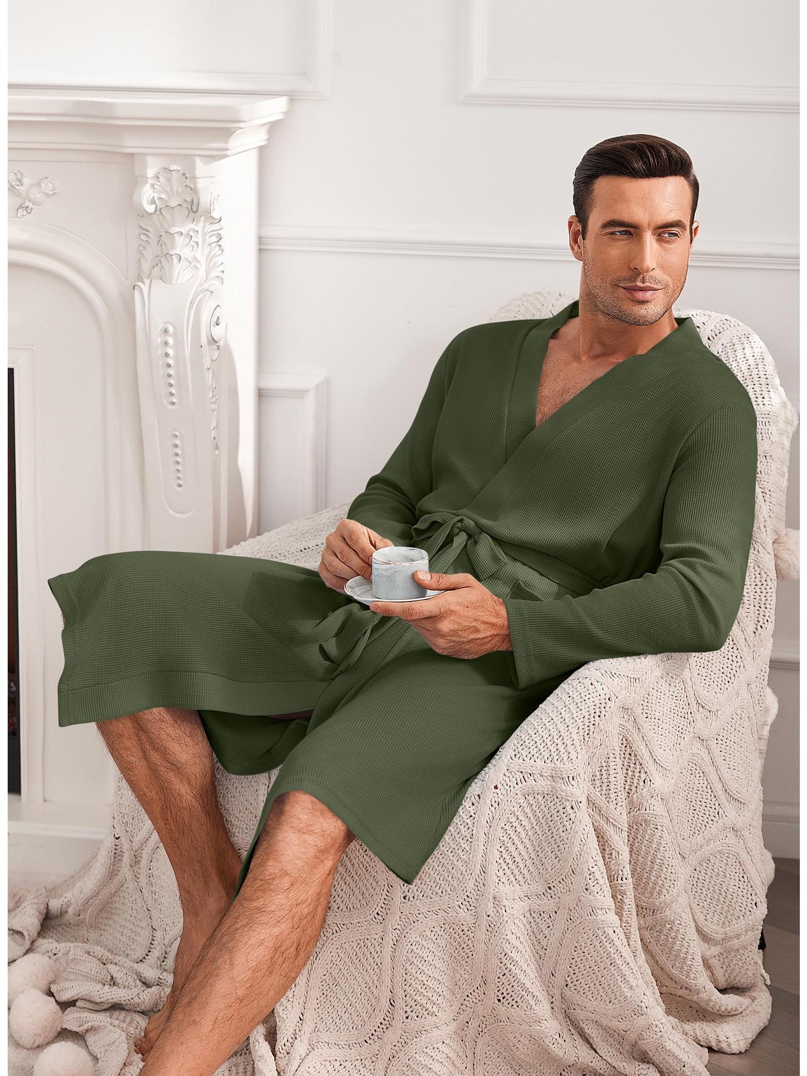 mens bathrobe soft kimono bath robe v neck long sleeves Temu