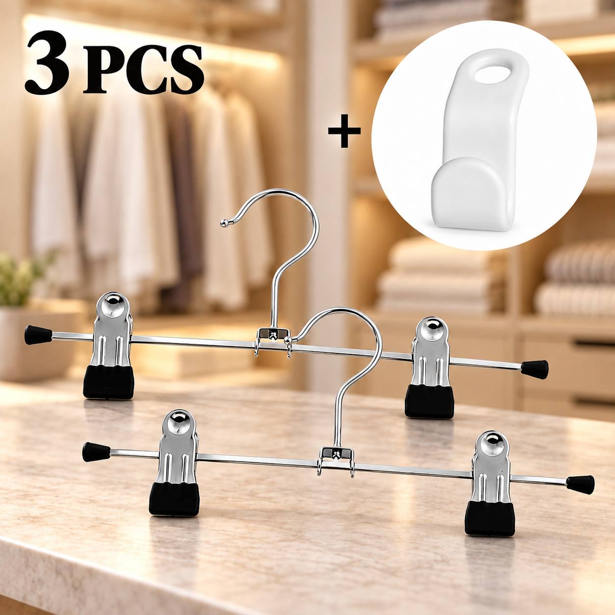 TEMU Included Hanger With Spliced Hooks, Stainless Steel Clip-on Trouser Hanger, Non-slip Trouser Clip Hanger, Multi-functional Skirt Clip, Pants