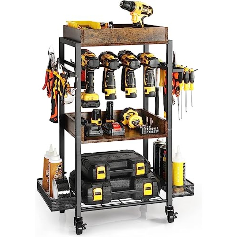 Heavy-Duty Rolling Tool Cabinet with 4-Wheel Mobility & 226.8KG Capacity - Heavy-Duty Power Tool Organizer Cart with Tool Storage Shelf, Drill Rack, Baskets &   - Garage Workshop Storage Cabinet with Locking Casters, Easy Assembly (Compatible with Garage Pegboard Systems) - Ideal for DIY, Construction Sites,  , Large   Case, Tool Chest On Wheels With Drawers, Tools Storage Box, Metal Tool Box With Drawers, Heavy Duty Tool Box, Storage Tool Box,