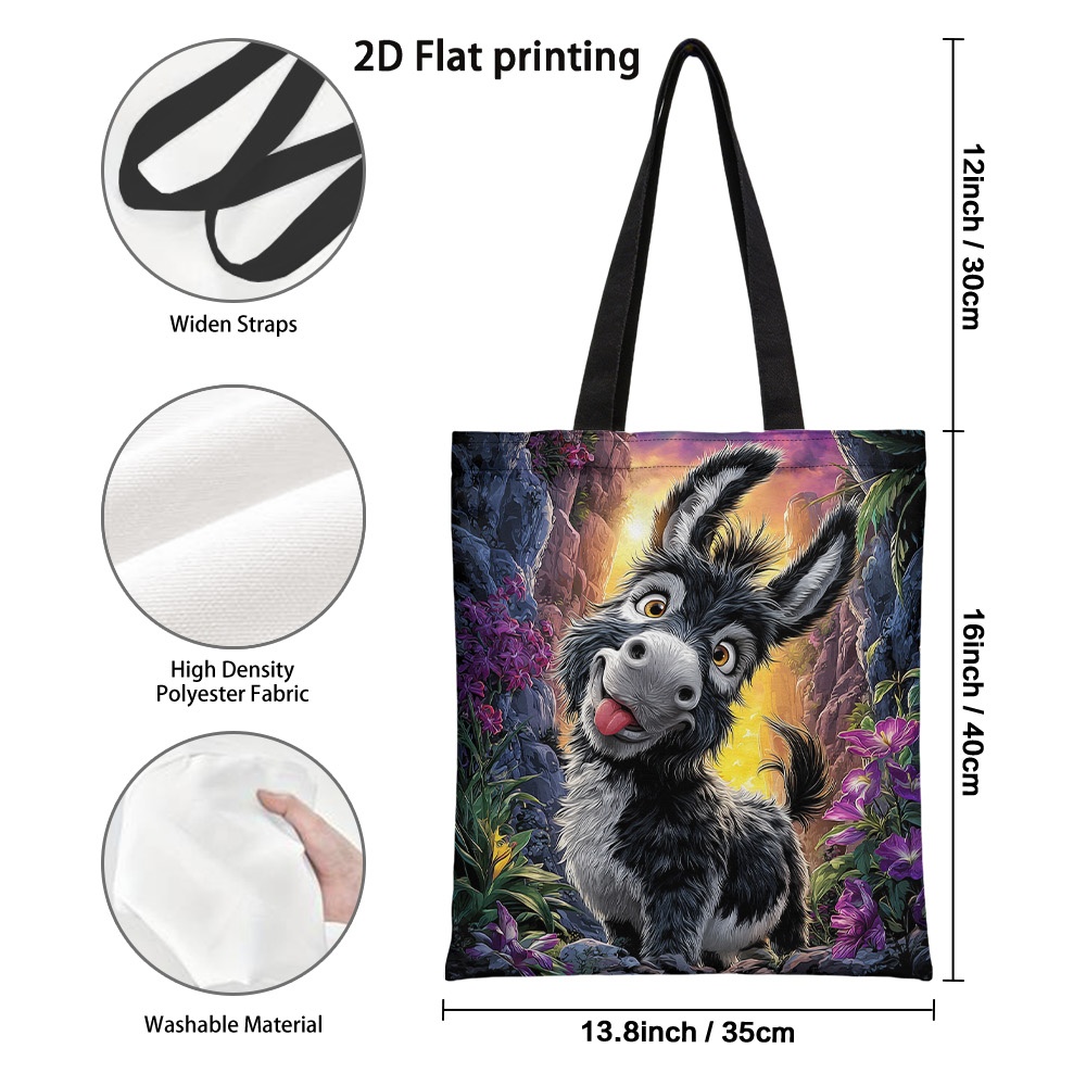 TEMU 1pc Canyon Flowers Floral & Nature Printed Tote Bag - Reusable Grocery Bags With Vibrant Colors, Polyester Handbag For Shopping, Work, Travel &