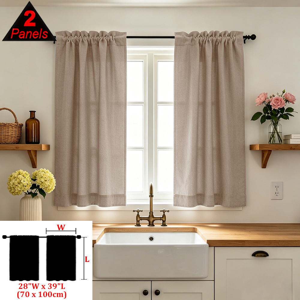 TEMU 2pcs, Rideaux de cuisine bohèmes en polyester, Ourlet à passant, et épais, Filtrage de naturelle, Protection de l'intimité, Lavable en machine,