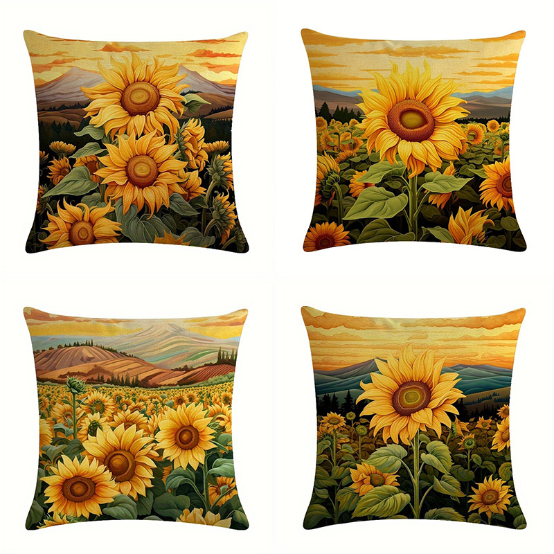 

4pcs, Sunflower Warm Pattern Printing, -friendly Cushion Cover, 100% Polyester Material Suitable For Room Sofas Of Room Types, 45x45cm, Without Pillow