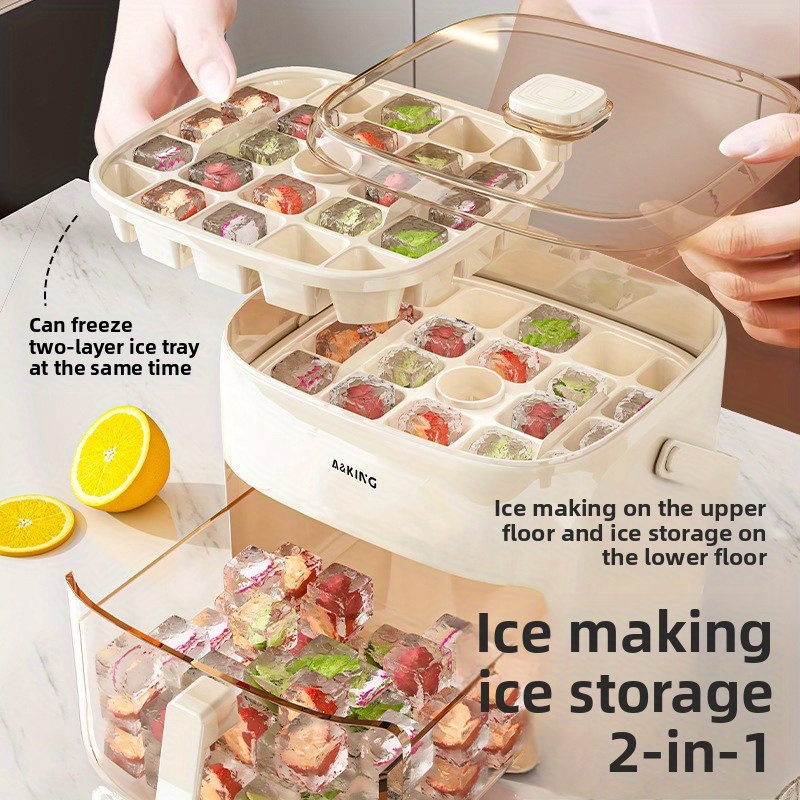 large capacity maker with dual level trays food grade plastic handle transparent lids portable ice storage box for home parties summer Product details 0