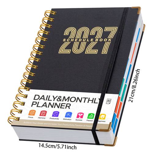 hardcover executive notebook with 5pcs planning stickers 2027 monthly planner academic agenda organizer spiral binding multifunctional monthly schedule book for student office and business use daily planning