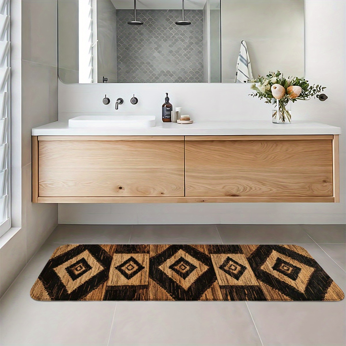 TEMU 1pc European Style Brown And Black Square Geometric Pattern, Multi-scene Suitable Home Decor, Daily Or Festive Atmosphere Decoration, Bathroom