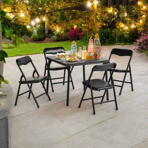 casa 5pcs table and folding chairs set black folding table with 4 matching folding chairs dining leisure and multi purpose use in not for adult