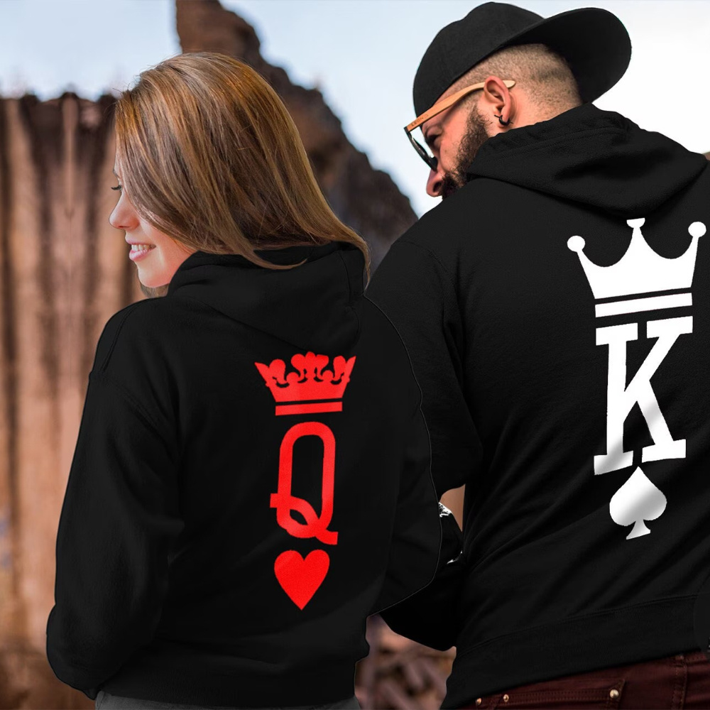 

1pc King Queen Couples Hoodie, Cotton Long Sleeve Crew Neck Pullover, Casual Christmas Digital Heat Transfer Design, Hoodies For Couples, Perfect Gift For Wives And