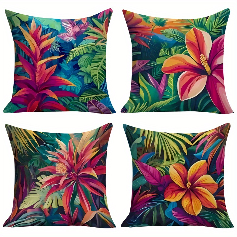 TEMU 2d Flat - 4pcs Flower And Turtle Decorative Pillowcase - Modern 2d Printed Zipper For Sofa Bed Chair, Machine Washable, Valentine's Day Easter