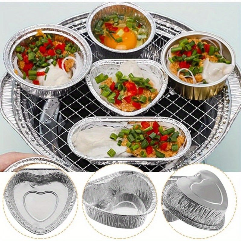 12pcs heart shaped aluminum foil pans disposable recyclable   baking roasting insulating chemical free ideal for holiday meals food prep cakes oven use details 3