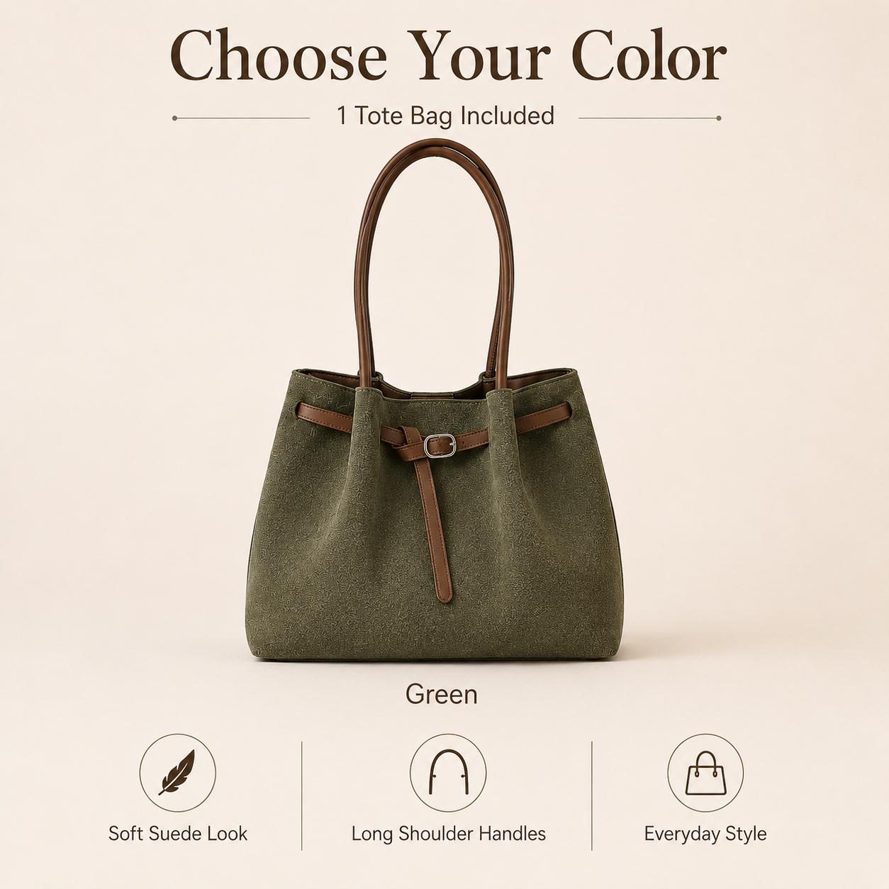 TEMU Women's Vintage Suede Tote Bag, Large Capacity Shoulder Handbag With Detail, Soft Everyday Purse For Work, Shopping, Travel & Daily Use, Brown