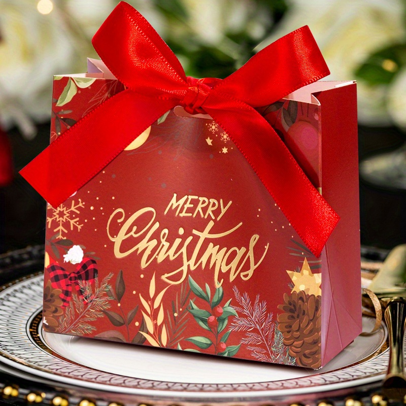 36pcs Creative New Christmas Theme Party Gift Box Packaging, 4.53x1.77 x3.94in Small Bowknot Favor Bags, Holiday Souvenir and Decoration Set