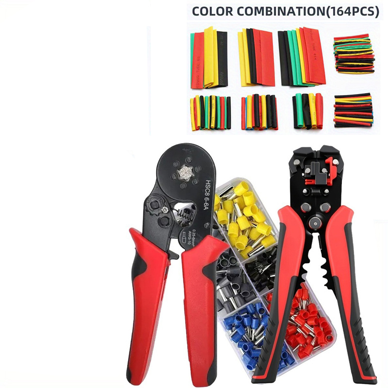 E-shop Aderendhülsenzange-Set, inklusive Abisolierzange, Kabelschuhe Schrumpfschläuche, HSC8 6-6A AWG 23 selbstjustierende Crimpzange +