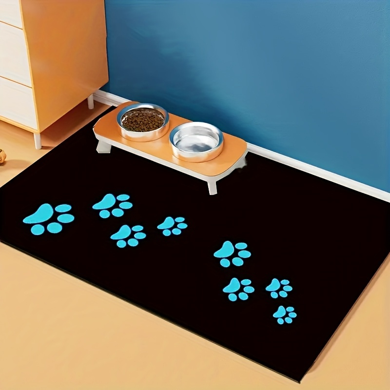 TEMU 1pc, Cute Paw Print Pet Feeding Mat, Non-slip Rubber Material, Solid With Blue Print Pattern, Washable, Suitable For Pet Dining Area, Activity