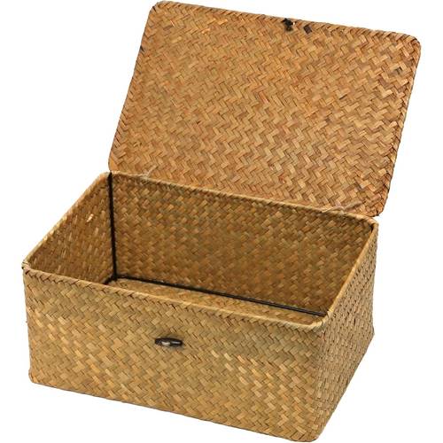 lidded wicker storage basket rectangular straw woven organizer basket home decor storage box multi functional household storage bin shelf baskets