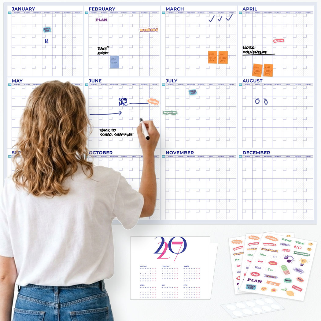 TEMU Grand planificateur mural annuel effaçable à sec, calendrier mural réutilisable non daté de 12 mois avec numéros de , effaçable de 33,1 ,4