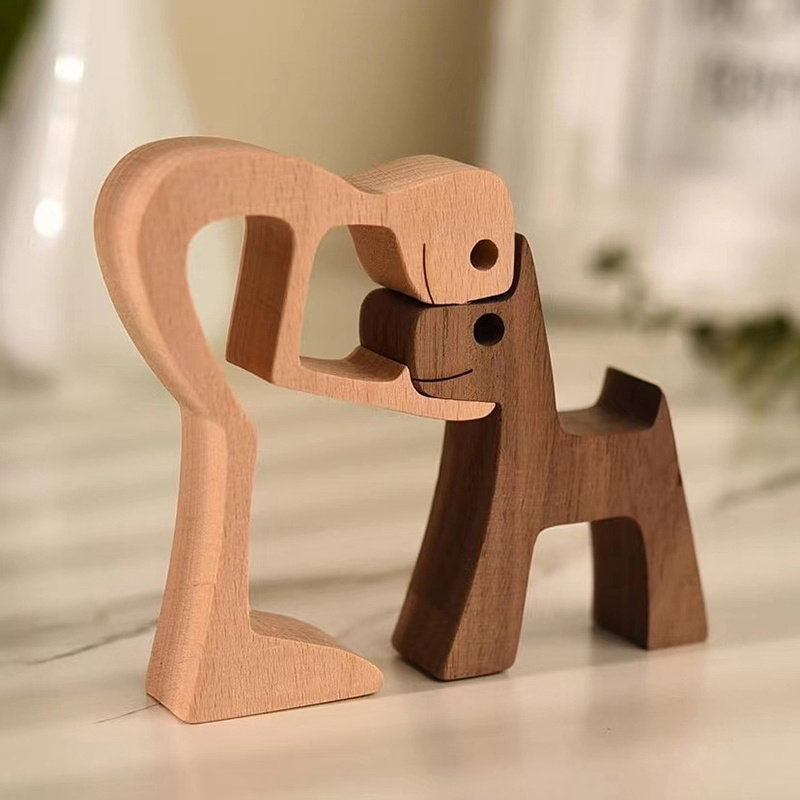 

Handcrafted Wooden Dog Figurine - Family & Pet For Home Or Office Decor, Perfect Valentine's Day Or Christmas Gift