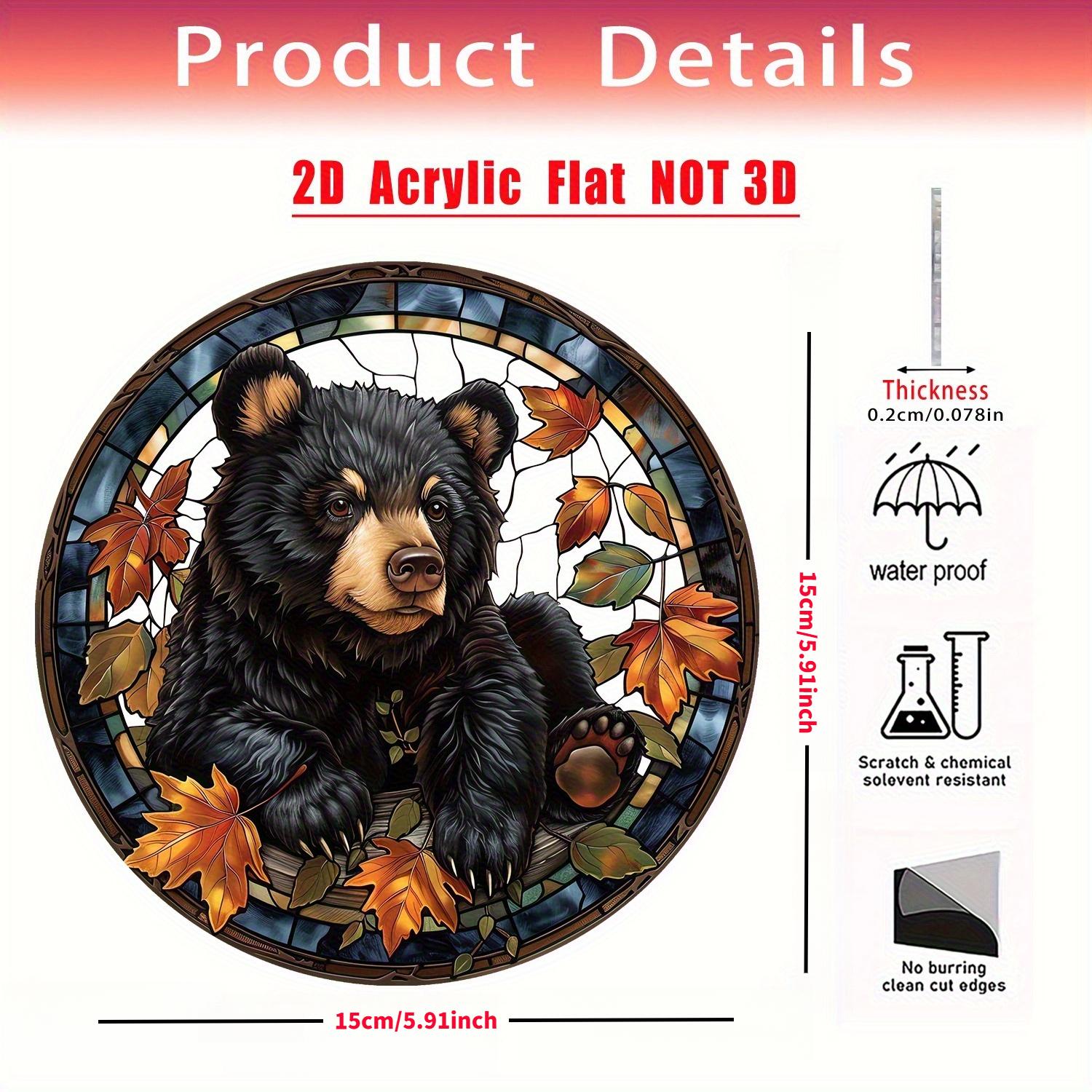 TEMU 2d Flat, 1pc Bohemian Style Round Acrylic Hanging Ornament - Autumn Leaf Black Bear Pattern, Suitable For Room, Balcony, Porch, Window, Garden