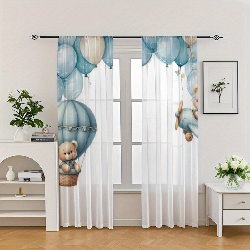 TEMU 2 Pezzi Zanzariere, Orso Blu Volante, Zanzariere Decorativi Fantasy, Adatti per Decorazione Finestre di Camera da Letto e Soggiorno, Cucina,