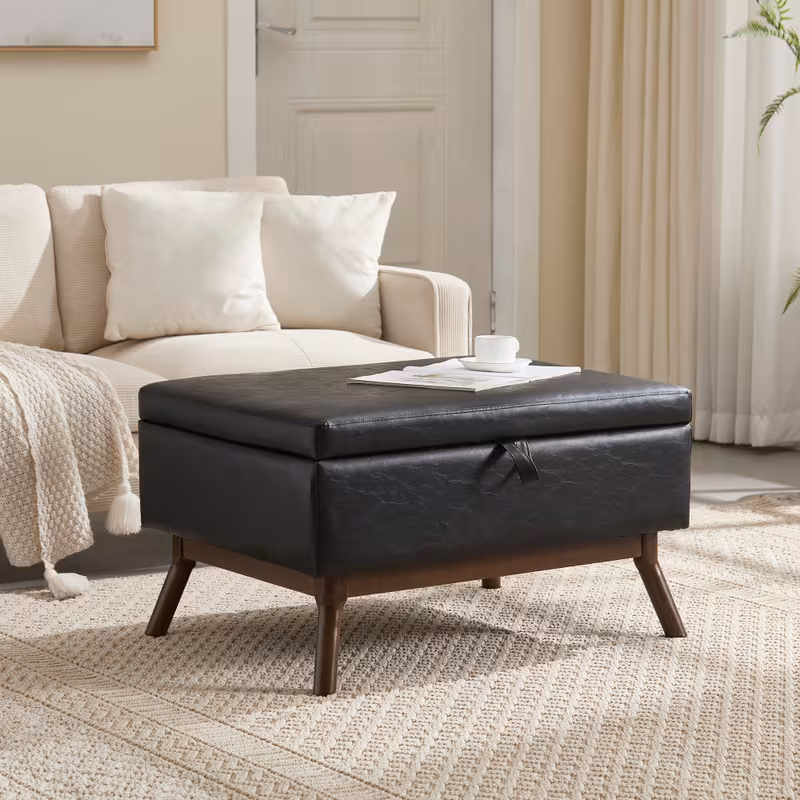 century storage ottoman multi functional coffee table and footstool with lifting top easy to assemble for living room entryway beige grey black 13